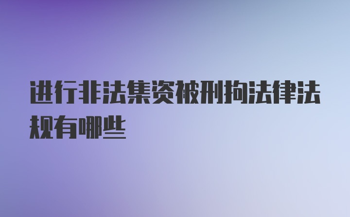 进行非法集资被刑拘法律法规有哪些