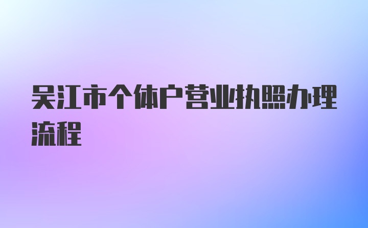 吴江市个体户营业执照办理流程