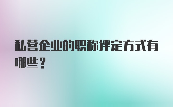 私营企业的职称评定方式有哪些？