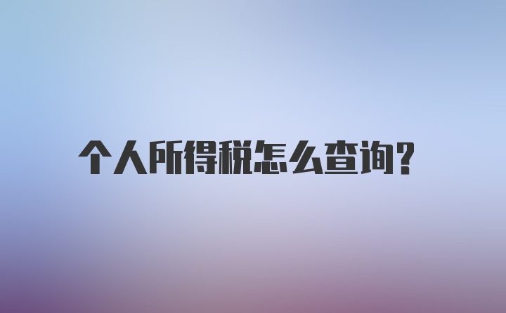 个人所得税怎么查询？