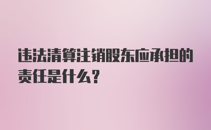 违法清算注销股东应承担的责任是什么？