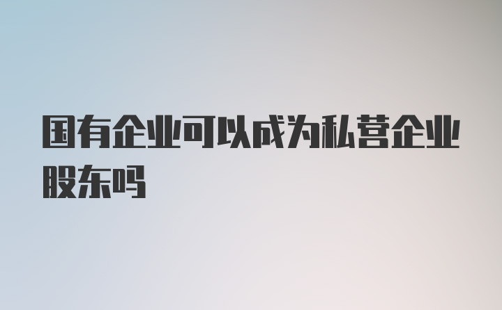 国有企业可以成为私营企业股东吗