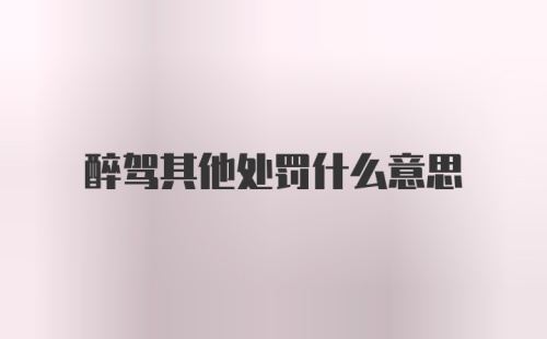 醉驾其他处罚什么意思