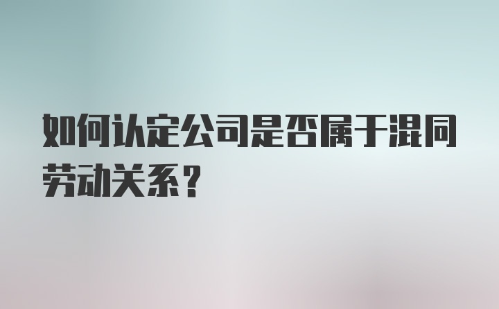 如何认定公司是否属于混同劳动关系？