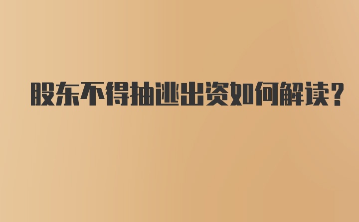 股东不得抽逃出资如何解读？