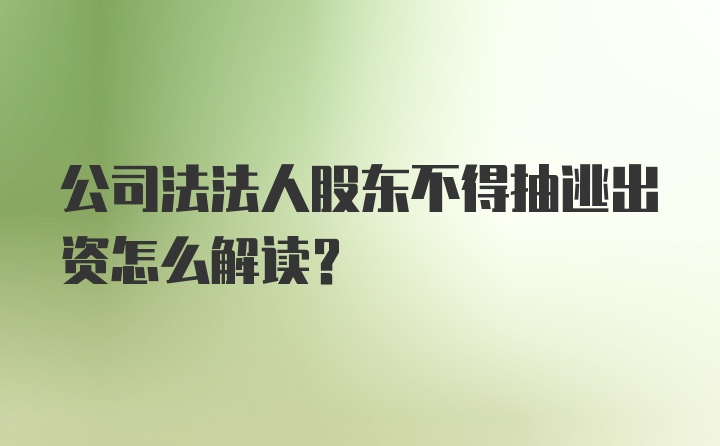 公司法法人股东不得抽逃出资怎么解读？