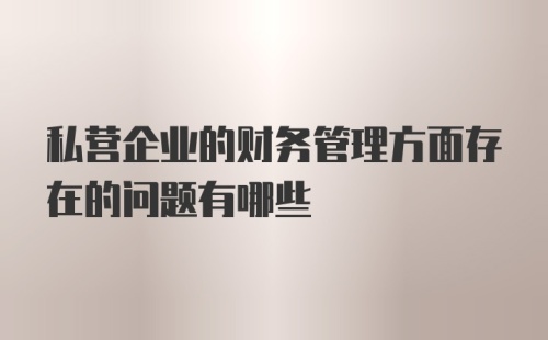 私营企业的财务管理方面存在的问题有哪些