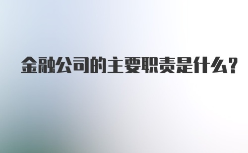 金融公司的主要职责是什么？