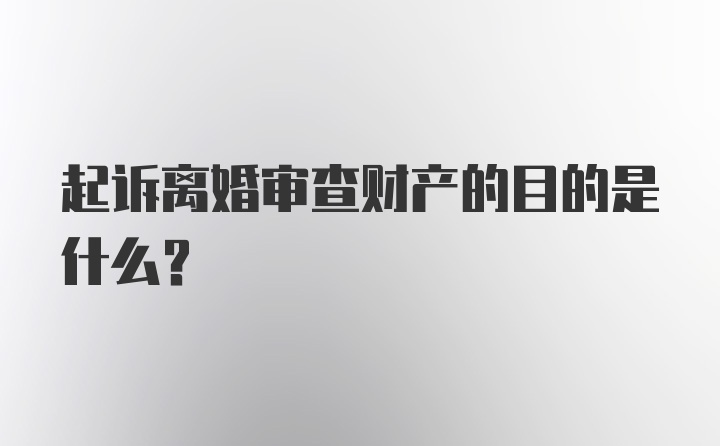 起诉离婚审查财产的目的是什么?