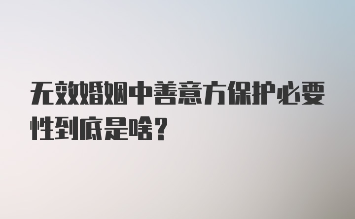 无效婚姻中善意方保护必要性到底是啥？