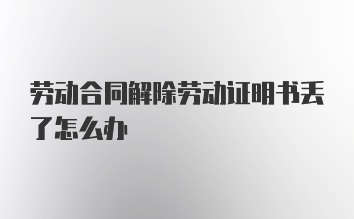 劳动合同解除劳动证明书丢了怎么办