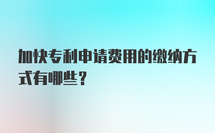 加快专利申请费用的缴纳方式有哪些？