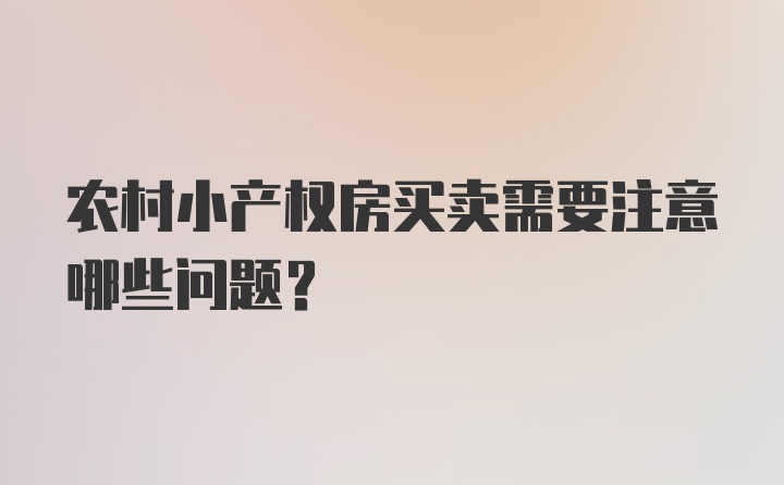 农村小产权房买卖需要注意哪些问题？