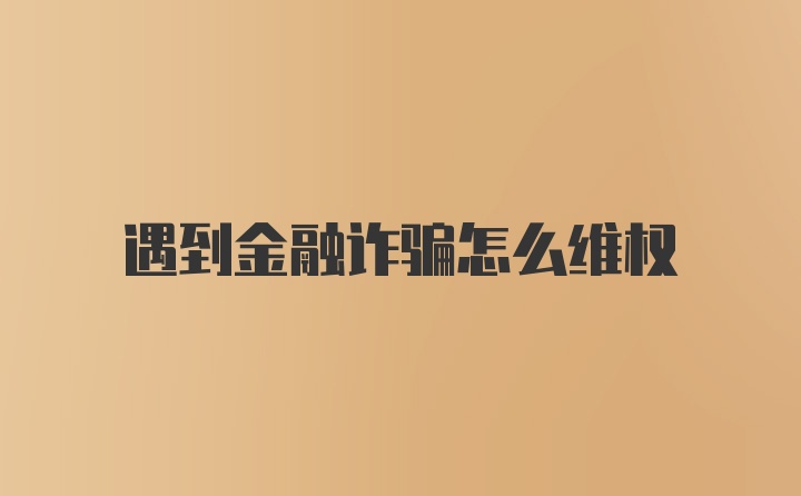 遇到金融诈骗怎么维权