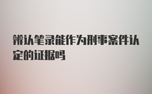 辨认笔录能作为刑事案件认定的证据吗