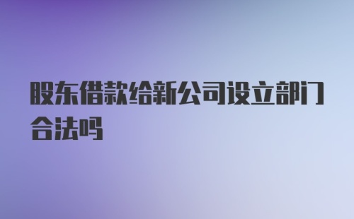 股东借款给新公司设立部门合法吗