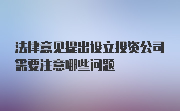 法律意见提出设立投资公司需要注意哪些问题