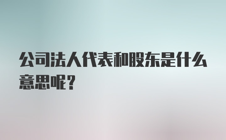 公司法人代表和股东是什么意思呢?