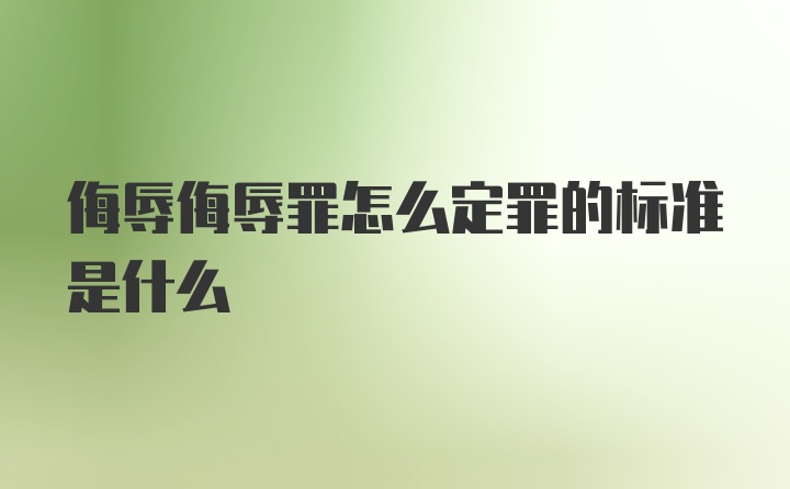 侮辱侮辱罪怎么定罪的标准是什么