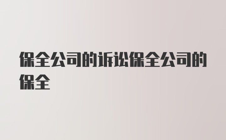 保全公司的诉讼保全公司的保全