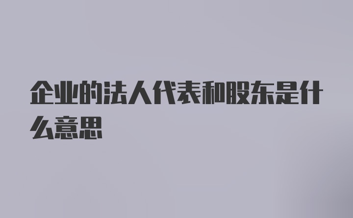 企业的法人代表和股东是什么意思