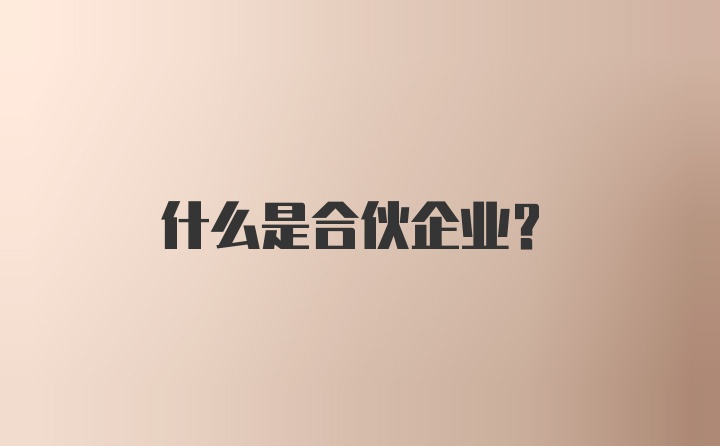 什么是合伙企业？