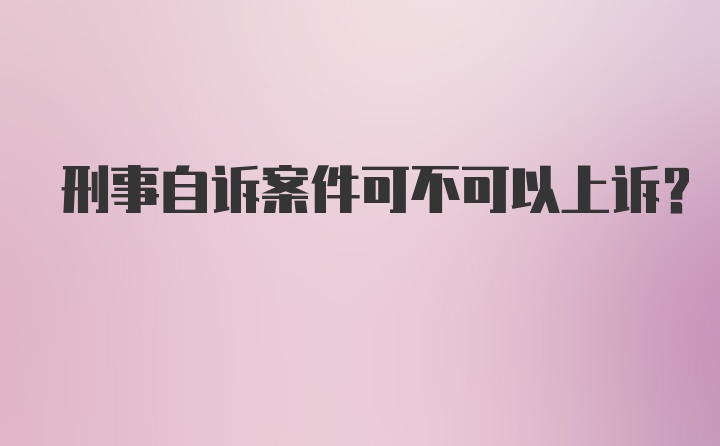 刑事自诉案件可不可以上诉？