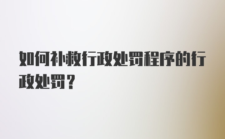 如何补救行政处罚程序的行政处罚？