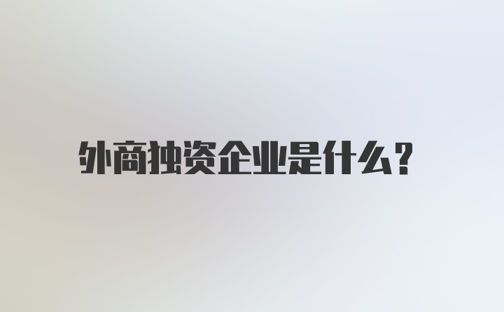 外商独资企业是什么?