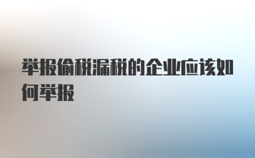 举报偷税漏税的企业应该如何举报