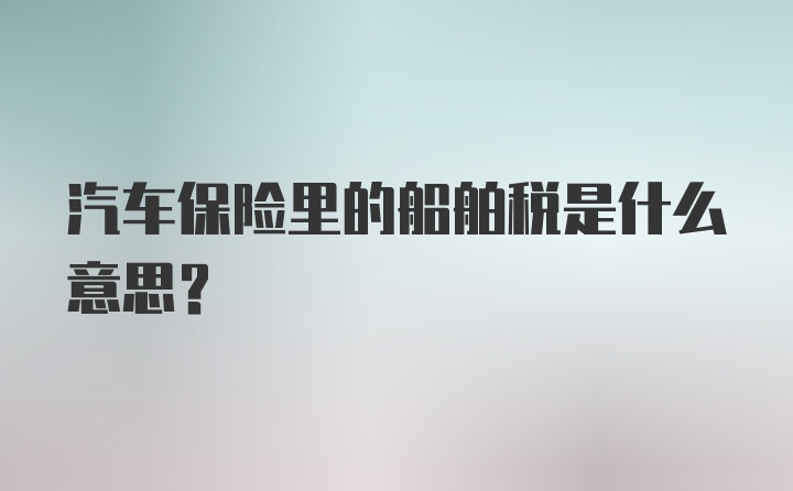 汽车保险里的船舶税是什么意思？