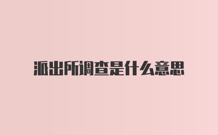 派出所调查是什么意思