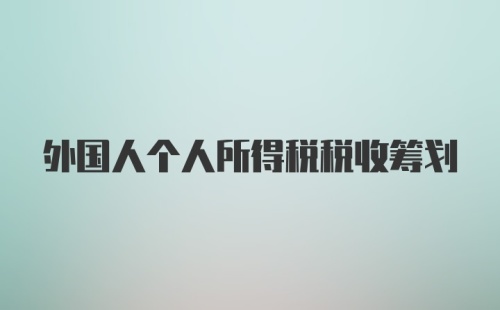 外国人个人所得税税收筹划