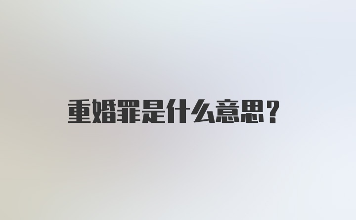 重婚罪是什么意思？