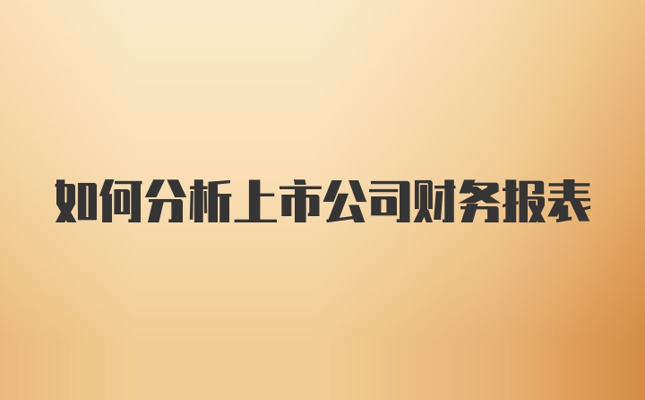 如何分析上市公司财务报表