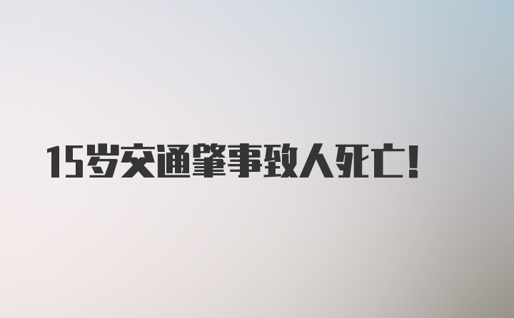 15岁交通肇事致人死亡！