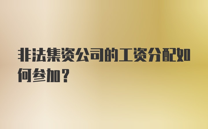 非法集资公司的工资分配如何参加？