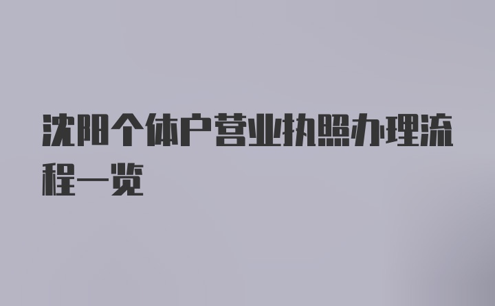 沈阳个体户营业执照办理流程一览