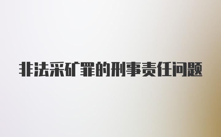 非法采矿罪的刑事责任问题