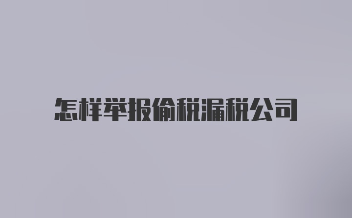 怎样举报偷税漏税公司