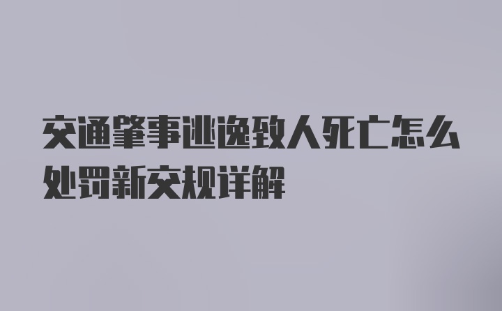 交通肇事逃逸致人死亡怎么处罚新交规详解