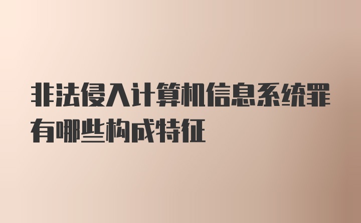 非法侵入计算机信息系统罪有哪些构成特征