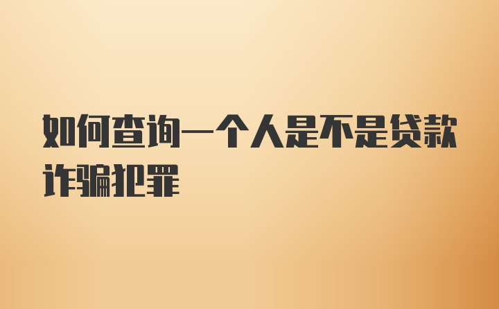 如何查询一个人是不是贷款诈骗犯罪