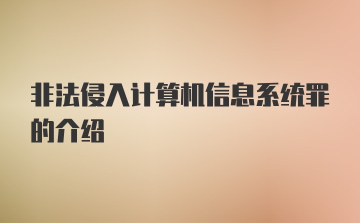 非法侵入计算机信息系统罪的介绍