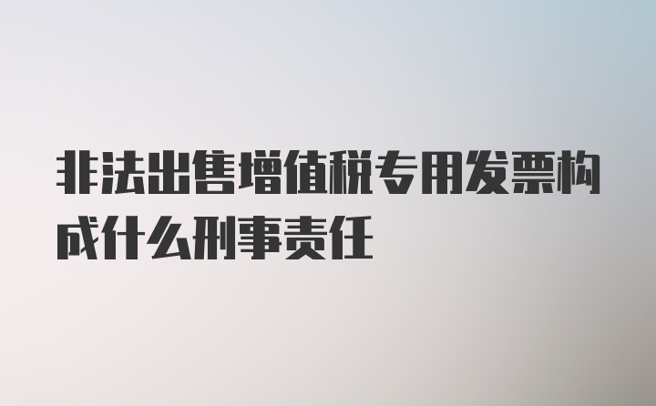 非法出售增值税专用发票构成什么刑事责任