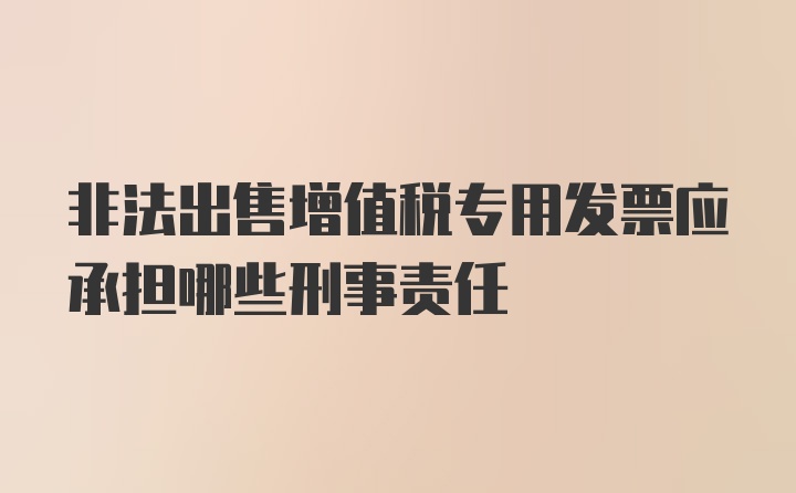 非法出售增值税专用发票应承担哪些刑事责任