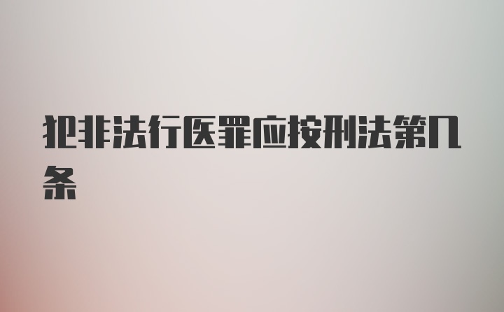 犯非法行医罪应按刑法第几条