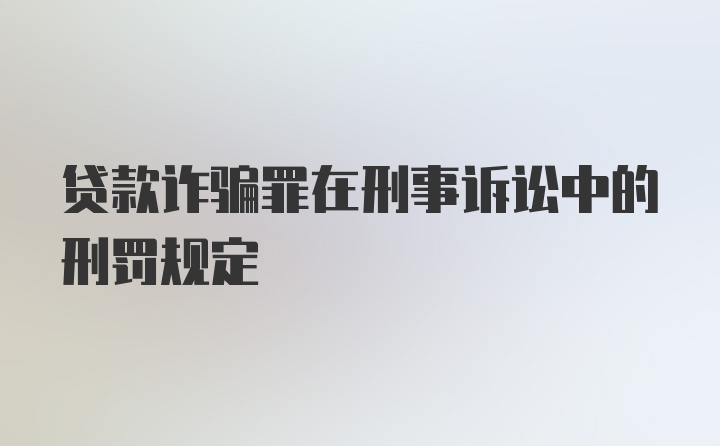 贷款诈骗罪在刑事诉讼中的刑罚规定