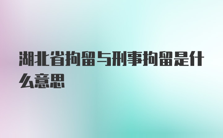 湖北省拘留与刑事拘留是什么意思