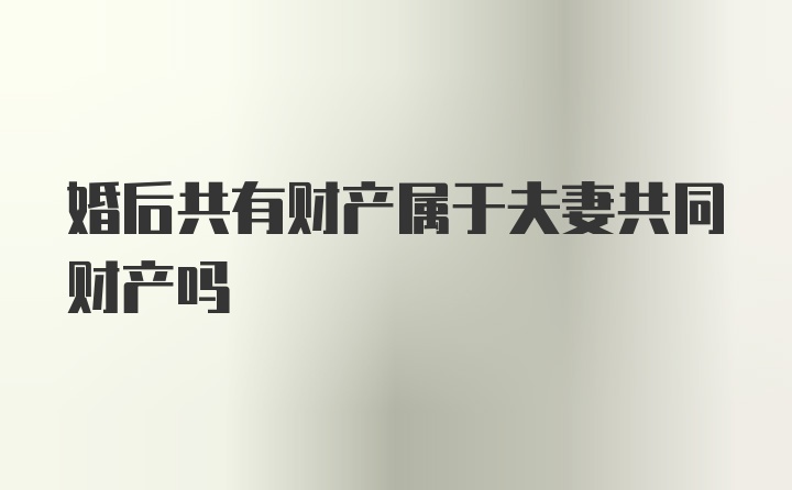婚后共有财产属于夫妻共同财产吗